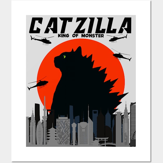 Cat Zilla King Of Monster Wall Art by Taz Maz Design